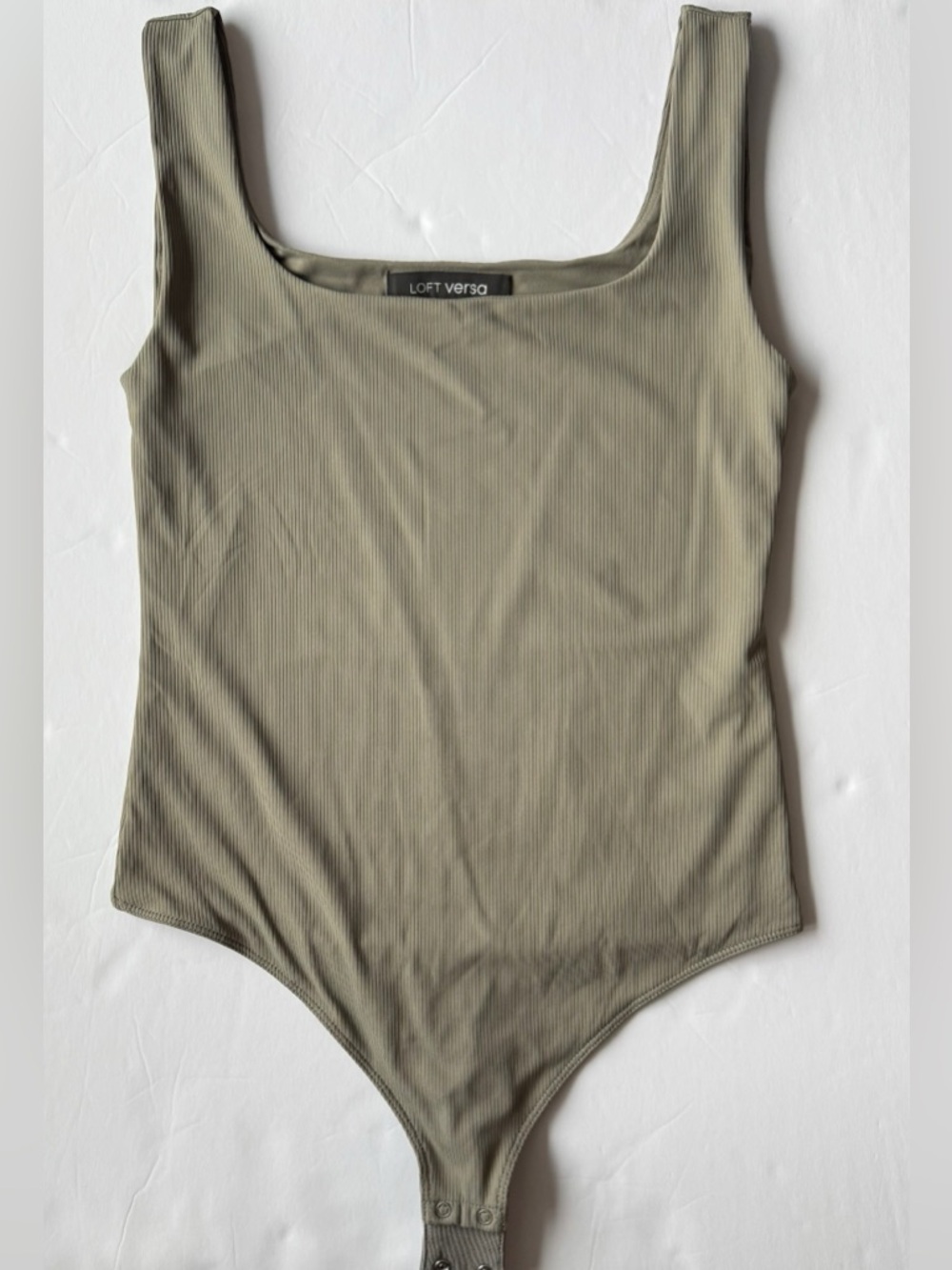 LOFT Versa Ribbed Square Neck Sleeveless Bodysuit Cool Sage Size M
